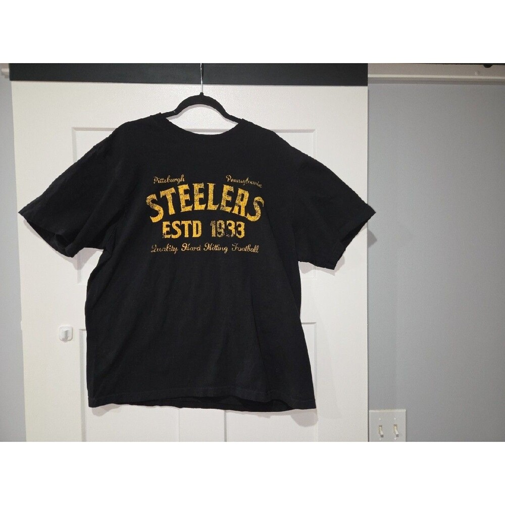 PITTSBURGH STEELERS Football REEBOK 2XL Shirt NFL Black ESTD 1933